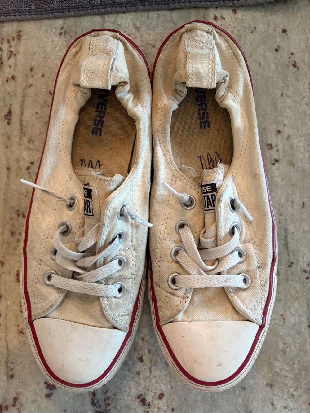 Converse Canvas Low-Top Sneakers in Cream with Red Trim